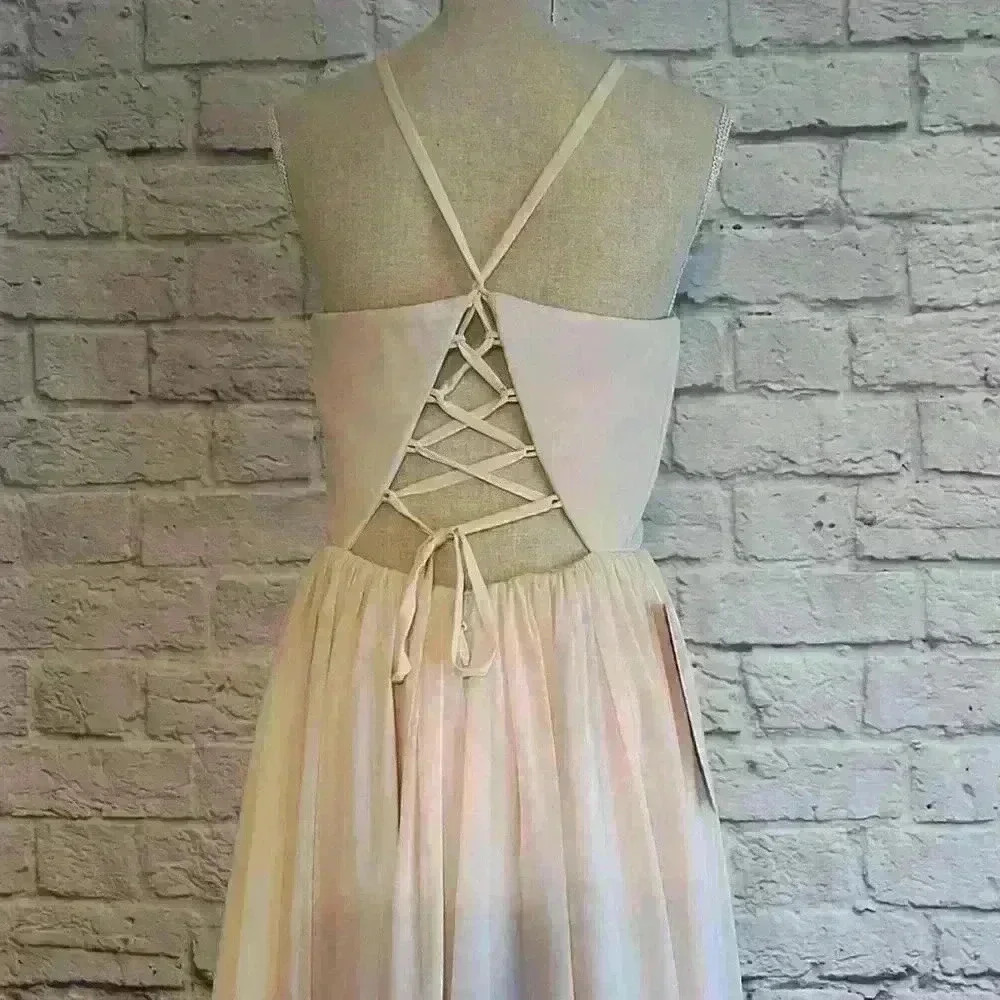 Azazie Aaida A-line Bow Chiffon Floor Length Dress Rose Petal Size A2 - Picture 3 of 9